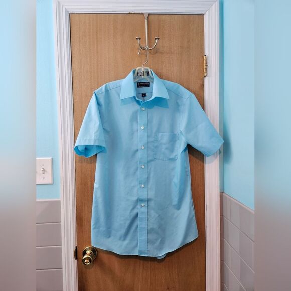 Stafford Blue Casual Button Down Shirt Short Sleeve Mens M - Picture 1 of 3